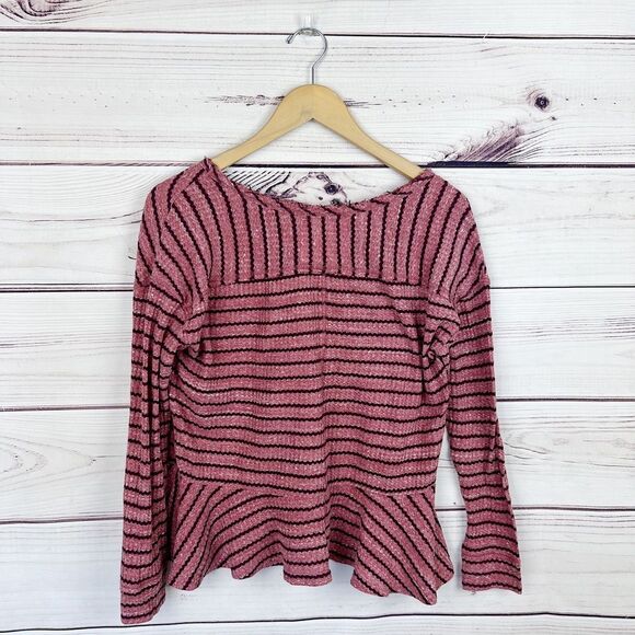 Free People Pink Striped Peplum Thermal Top Size Small - Picture 5 of 6